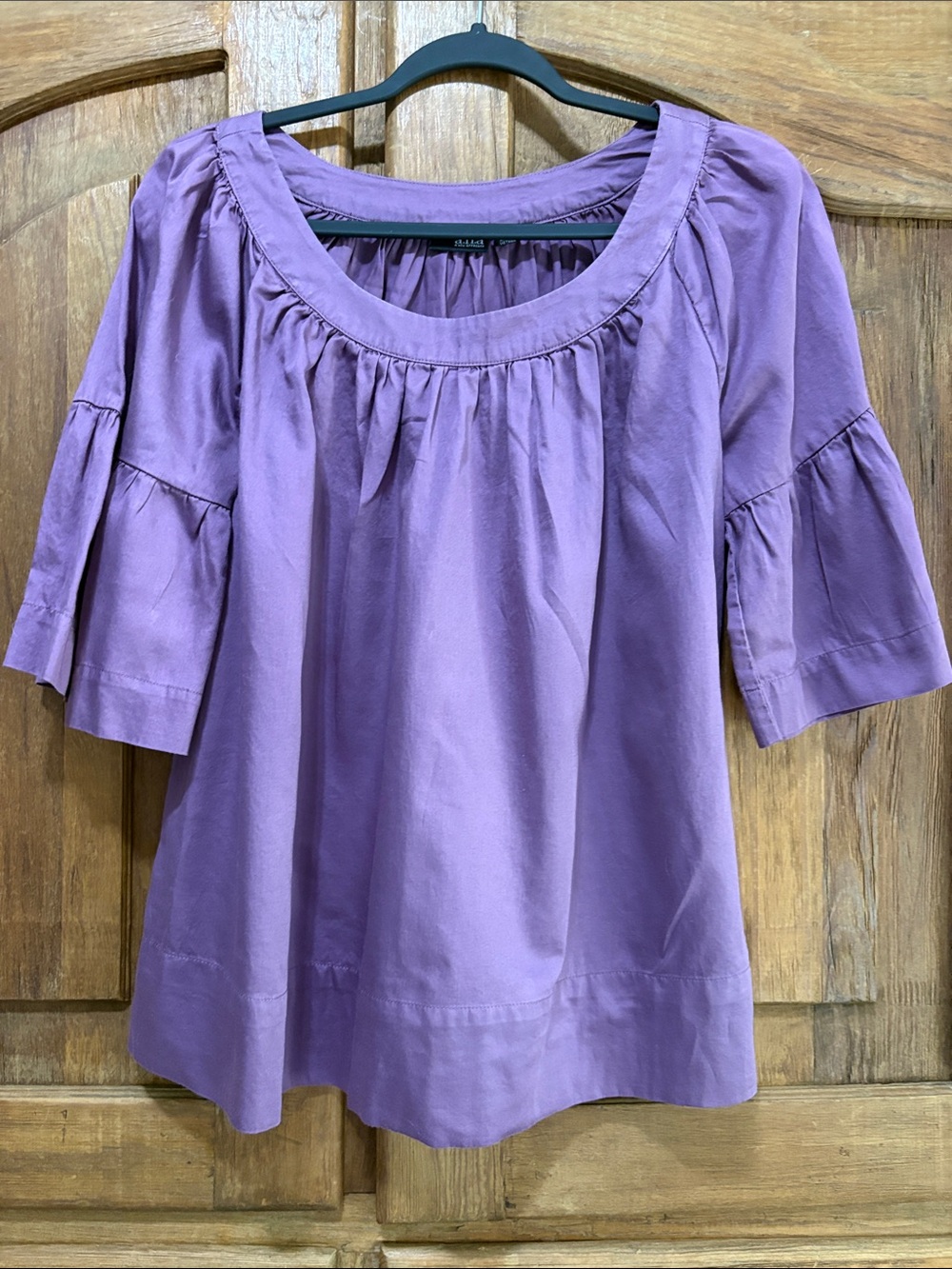 a.n.a Purple Peasant Blouse with Scoop Neck and Tiered Elbow Sleeves